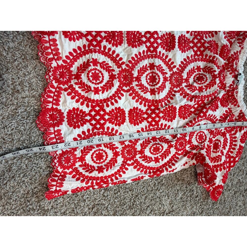 John Mark Red White Embroidered Peasant Blouse Boho Medallion Top Sz MD - Picture 4 of 7